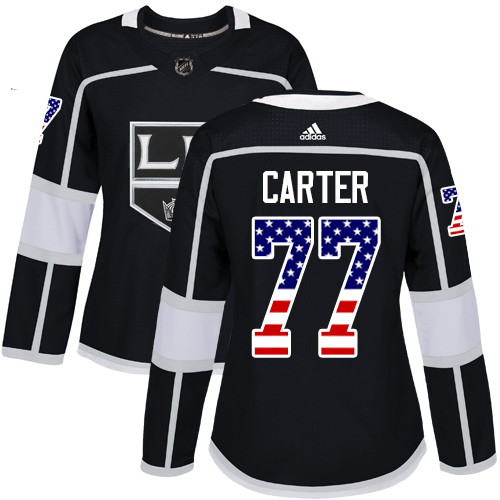 Adidas Kings #77 Jeff Carter Black Home Authentic USA Flag Women's Stitched NHL Jersey - Click Image to Close